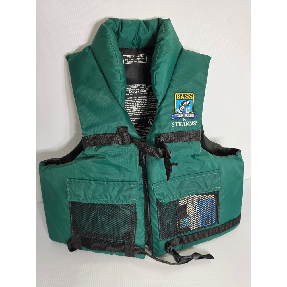 Stearns Bass Tour Series Life Vest PFD Adult Large Green Fishing Flotation Aid